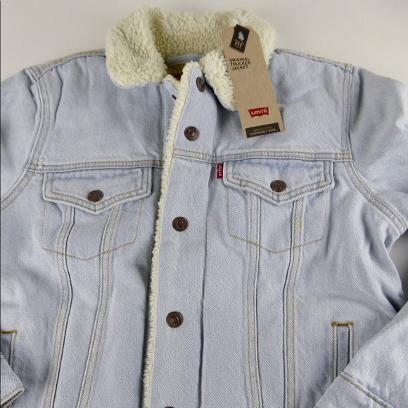 Levi’s Original Sherpa Fleece Lined Denim Jean Trucker Jacket NWT Regular Fit - Picture 5 of 13